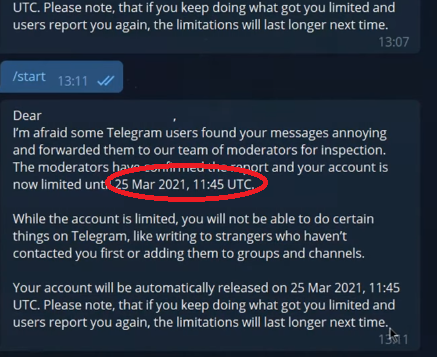 limit telegram berapa lama