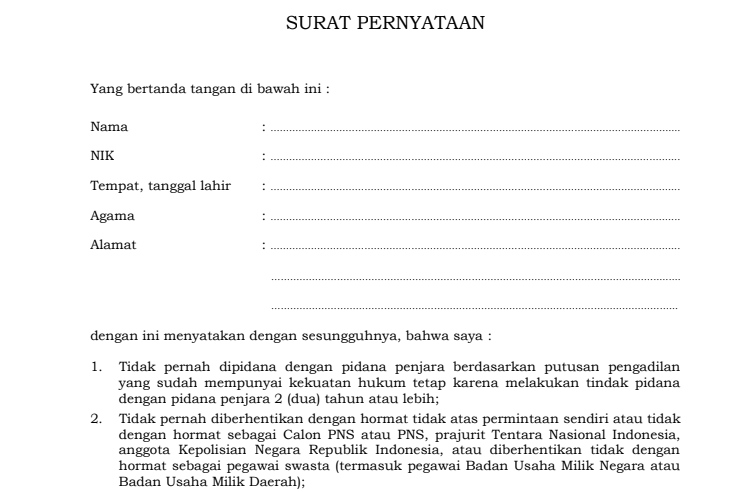 surat pernyataan BIN