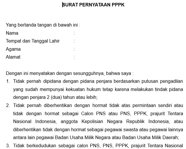 surat pernyataan pppk