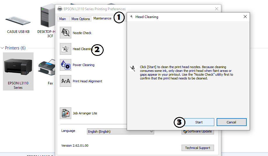 cara cleaning printer epson l3110