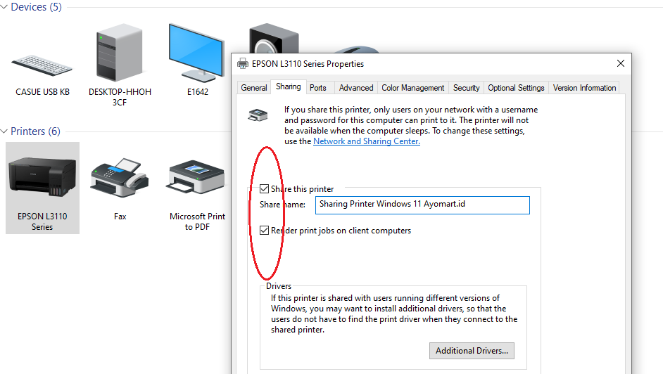 cara sharing printer di windows 11