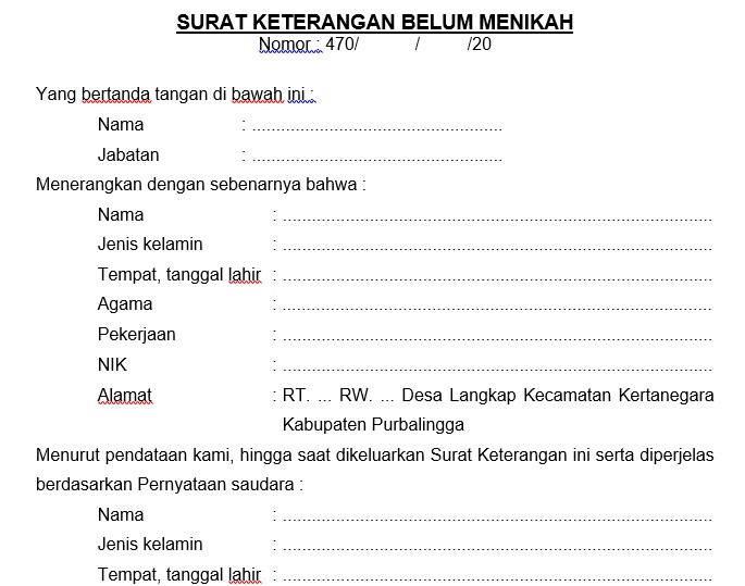 contoh surat keterangan belum menikah