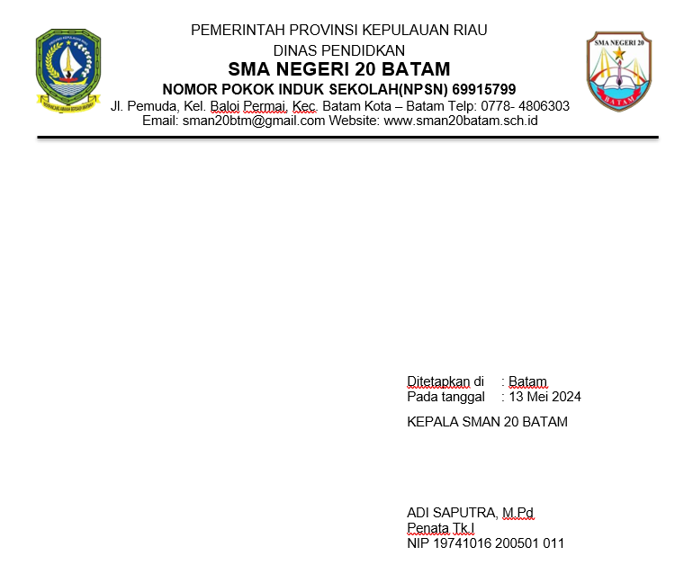 contoh kop surat sma negeri 20 batam