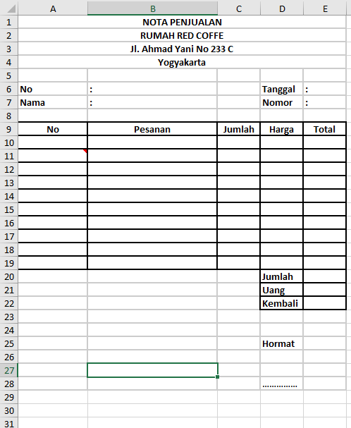 nota kosong excel