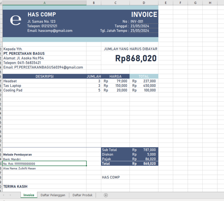 nota kosong otomatis excel