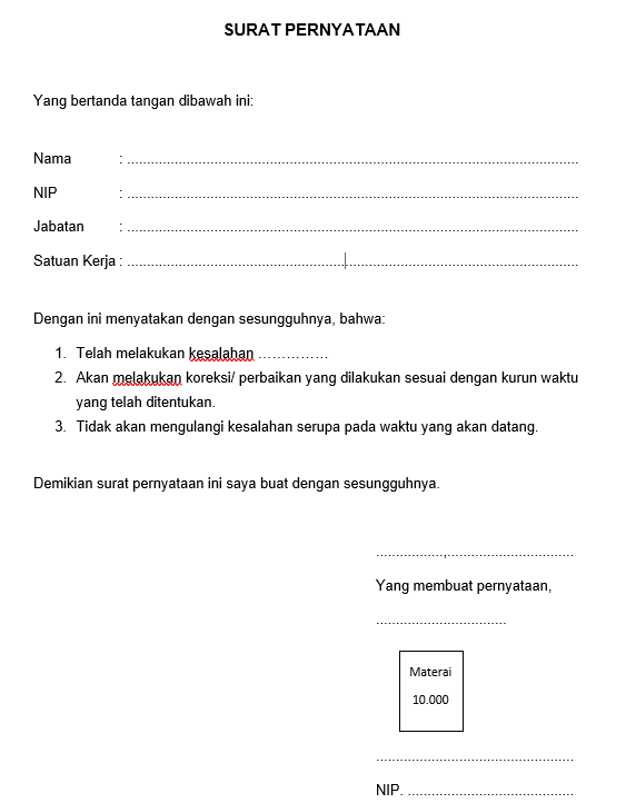 surat pernyataan tidak mengulangi kesalahan