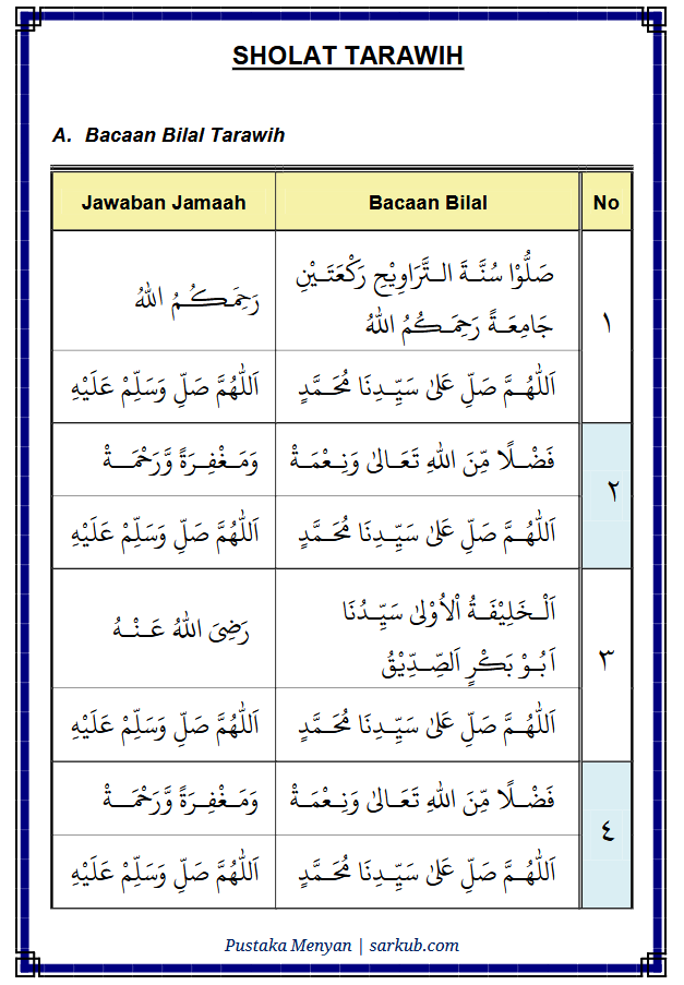 bacaan bilal tarawih 23 rakaat