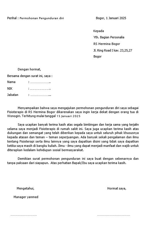 surat resign kerja karena keluarga