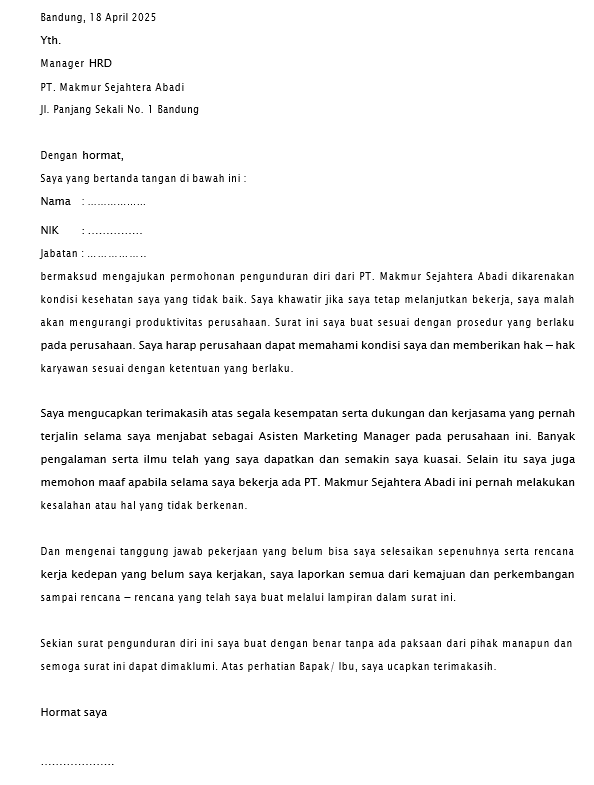 template surat resign karena sakit