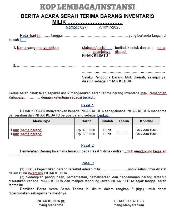 contoh tanda terima barang
