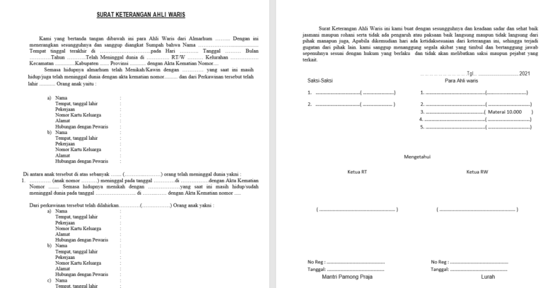 surat keterangan ahli waris desa