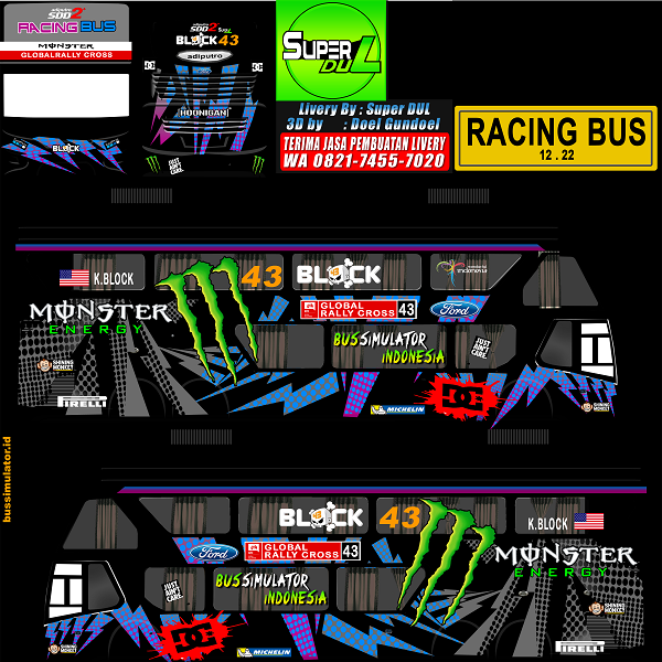 Livery Bussid Bimasena SDD Monster Energy