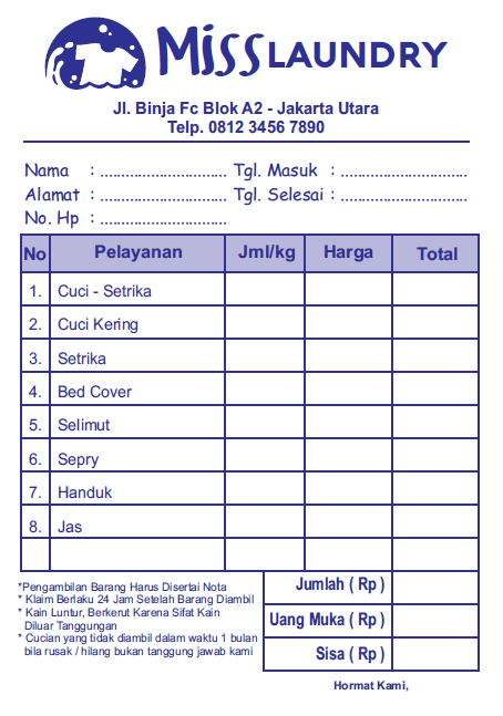 nota loundry kosong