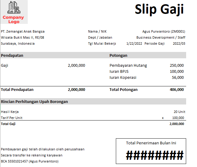 slip gaji borongan