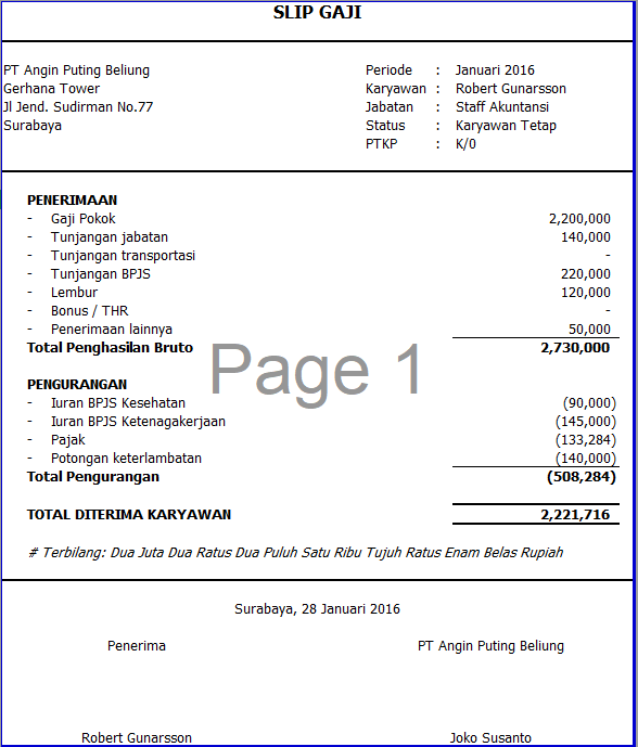 template slip gaji excel